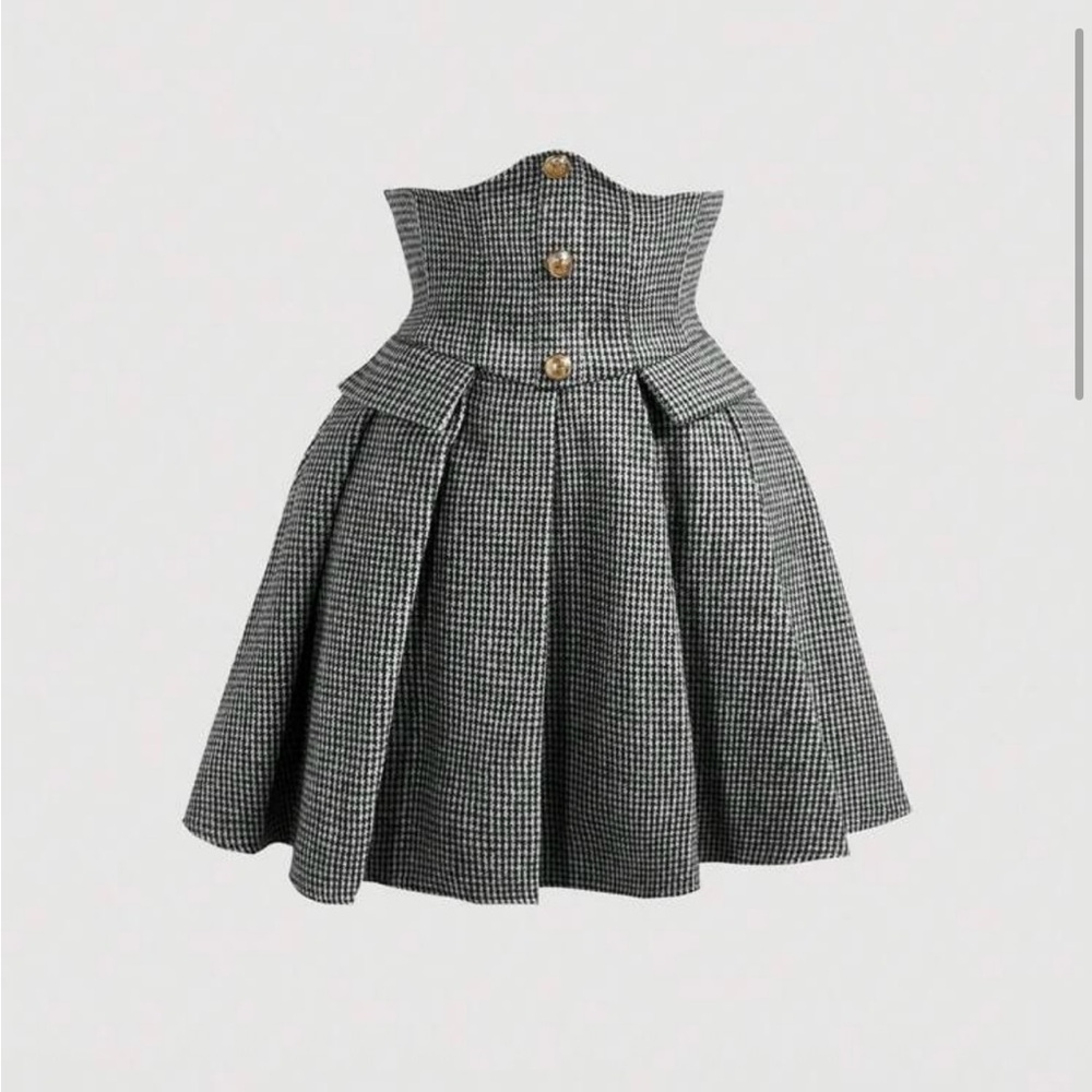 Chic Black and White Houndstooth Skirt SHEIN